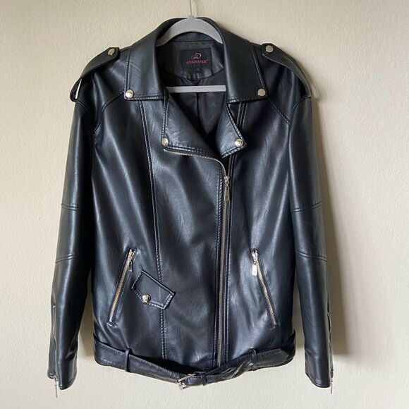 Angmifer Faux Leather Black Jacket Size M - Picture 7 of 11